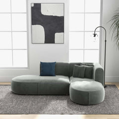 Modern Gray Velvet L-Shaped Sectional Sofa, Cushion Back