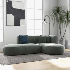 Modern Gray Velvet L-Shaped Sectional Sofa, Cushion Back