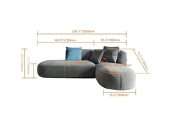Modern Gray Velvet L-Shaped Sectional Sofa, Cushion Back Dimensions