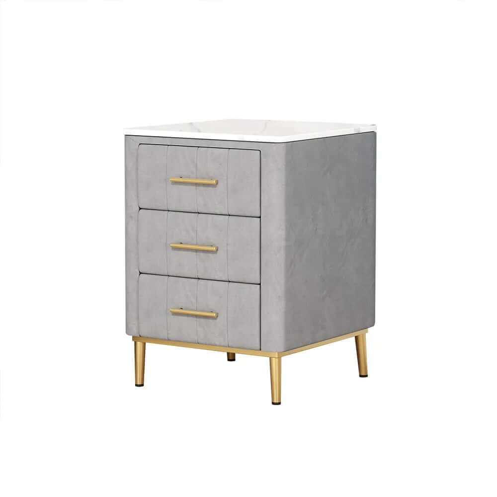 Modern Gray Velvet Nightstand With Sintered Stone Top