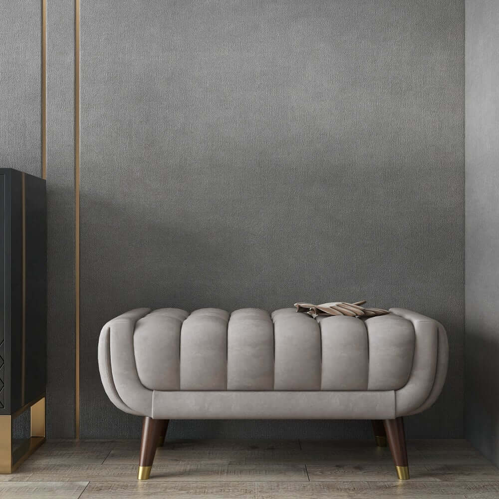 Modern Gray Velvet Upholstered Bench with Solid Wood Legs