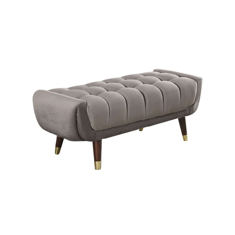 Modern Gray Velvet Upholstered Bench with Solid Wood Legs