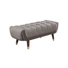 Modern Gray Velvet Upholstered Bench with Solid Wood Legs