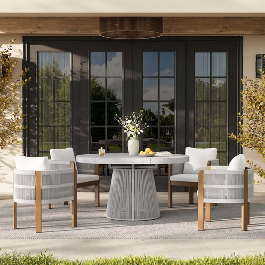 Modern Gray & White Extendable Outdoor Dining Set with Cushions