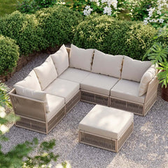 Modern Green and Warm White Outdoor Sectional Furniture Set