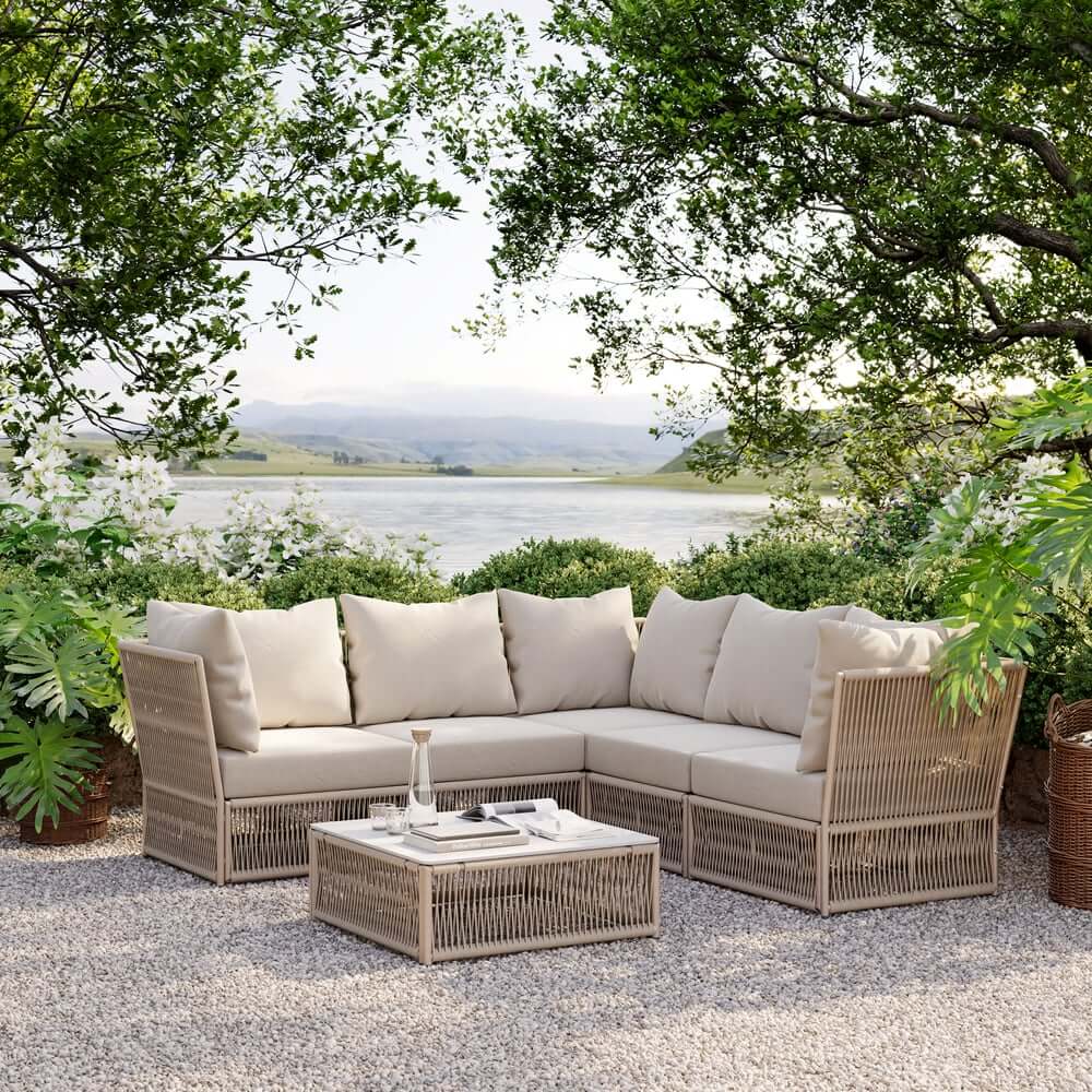 Modern Green and Warm White Outdoor Sectional Furniture Set
