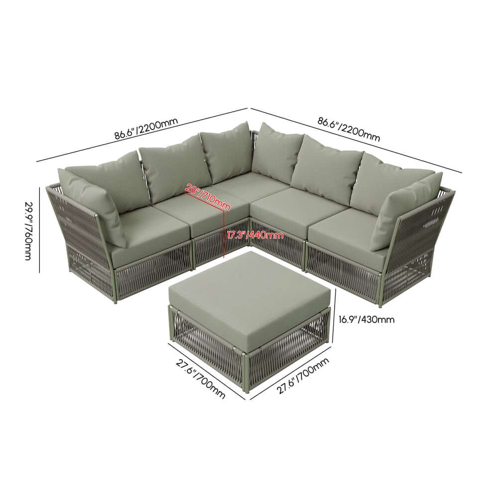 Modern Green and Warm White Outdoor Sectional Furniture Set