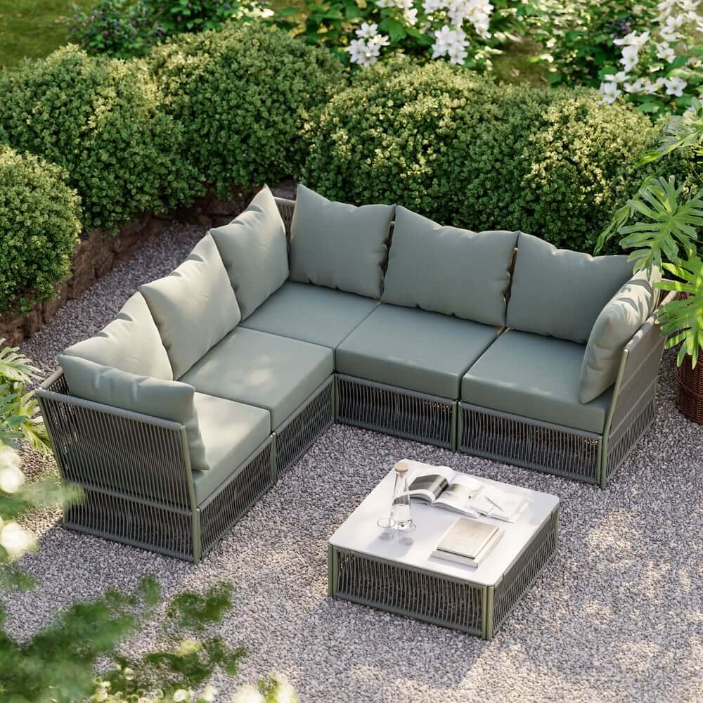 Modern Green and Warm White Outdoor Sectional Furniture Set