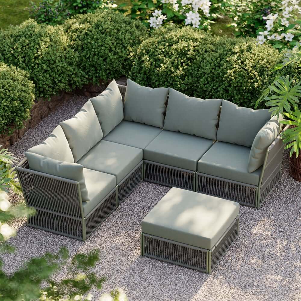 Modern Green and Warm White Outdoor Sectional Furniture Set