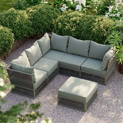Modern Green and Warm White Outdoor Sectional Furniture Set