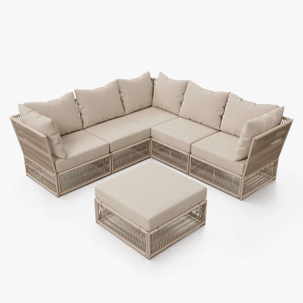 Modern Green and Warm White Outdoor Sectional Furniture Set