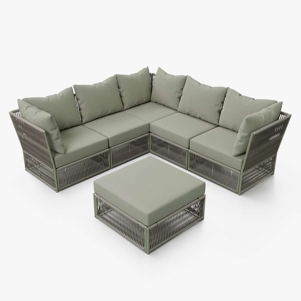 Modern Green and Warm White Outdoor Sectional Furniture Set