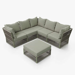 Modern Green and Warm White Outdoor Sectional Furniture Set