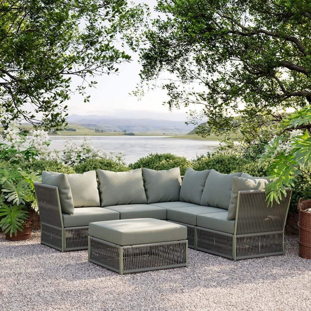 Modern Green and Warm White Outdoor Sectional Furniture Set