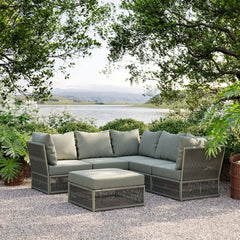 Modern Green and Warm White Outdoor Sectional Furniture Set