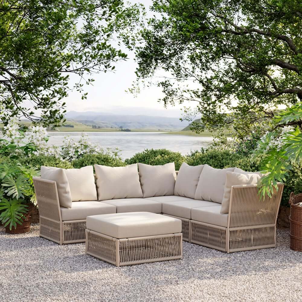 Modern Green and Warm White Outdoor Sectional Furniture Set