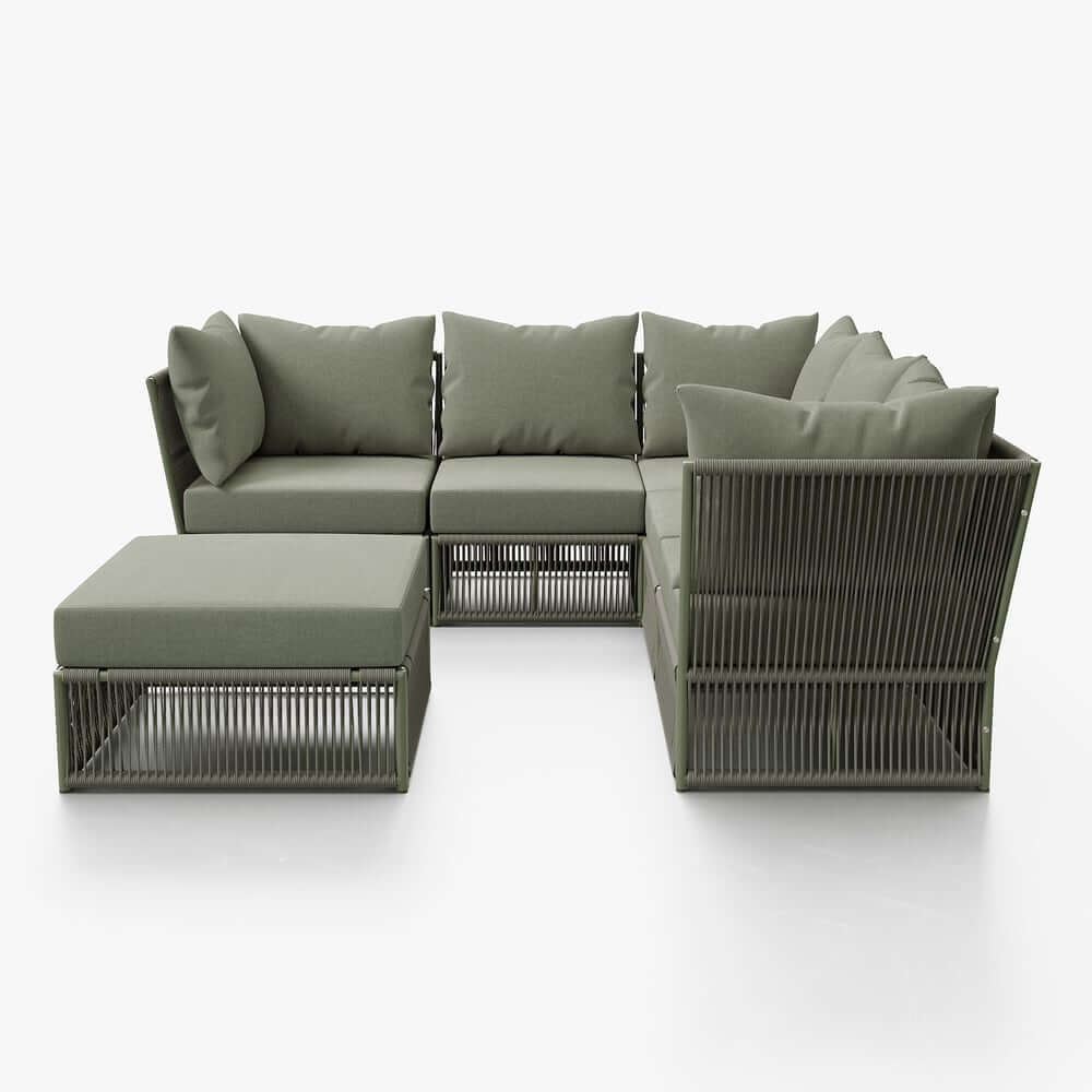 Modern Green and Warm White Outdoor Sectional Furniture Set