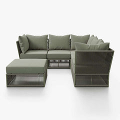 Modern Green and Warm White Outdoor Sectional Furniture Set