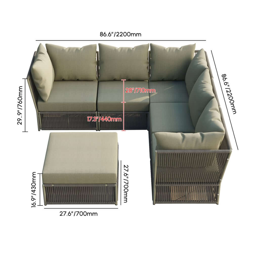 Modern Green and Warm White Outdoor Sectional Furniture Set Dimensions