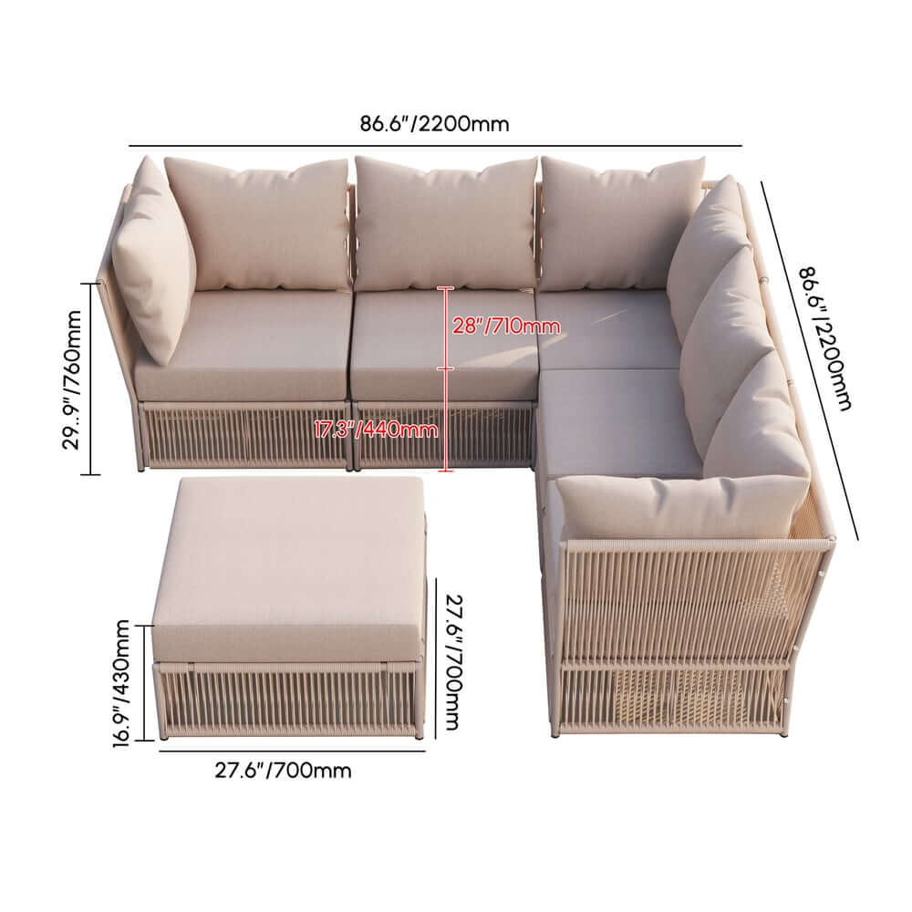 Modern Green and Warm White Outdoor Sectional Furniture Set Dimensions