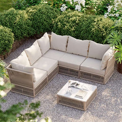Modern Green and Warm White Outdoor Sectional Furniture Set Main Product Image