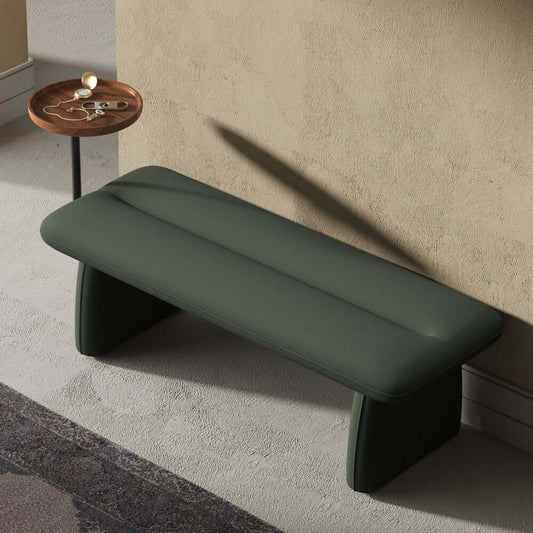 Modern Green Boucle Upholstered Bench with Tray for Entryway