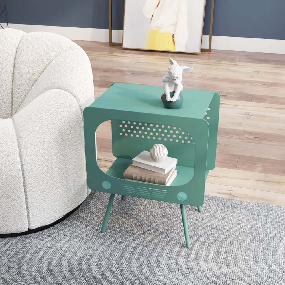 Modern Green Metal TV-Shaped Display Shelf With Storage