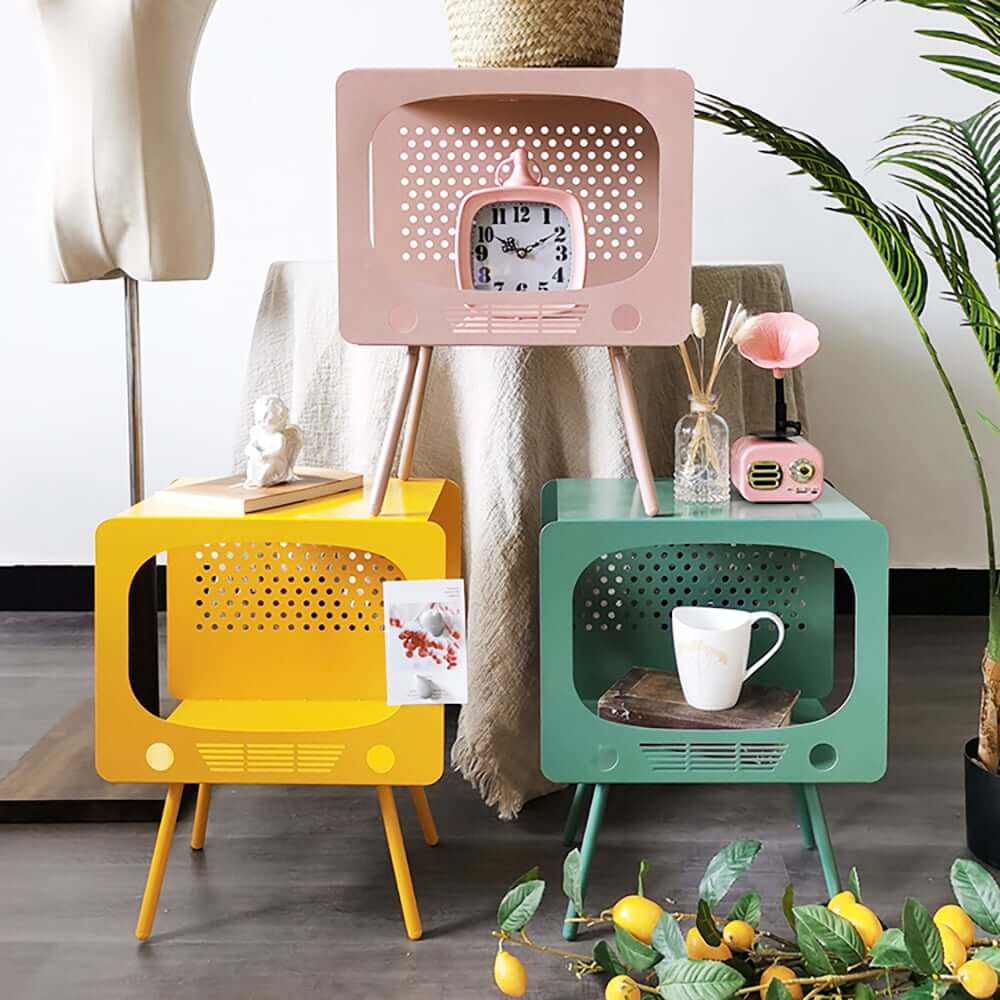 Modern Green Metal TV-Shaped Display Shelf With Storage