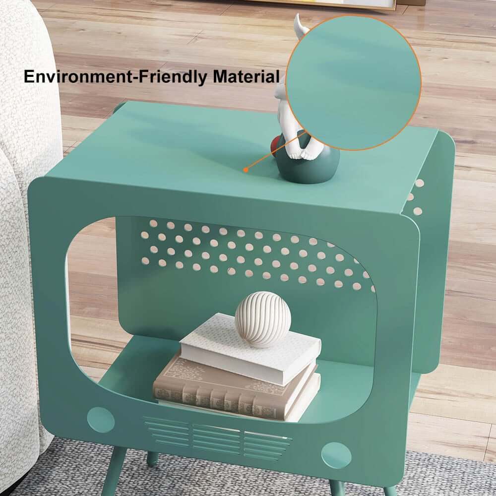 Modern Green Metal TV-Shaped Display Shelf With Storage