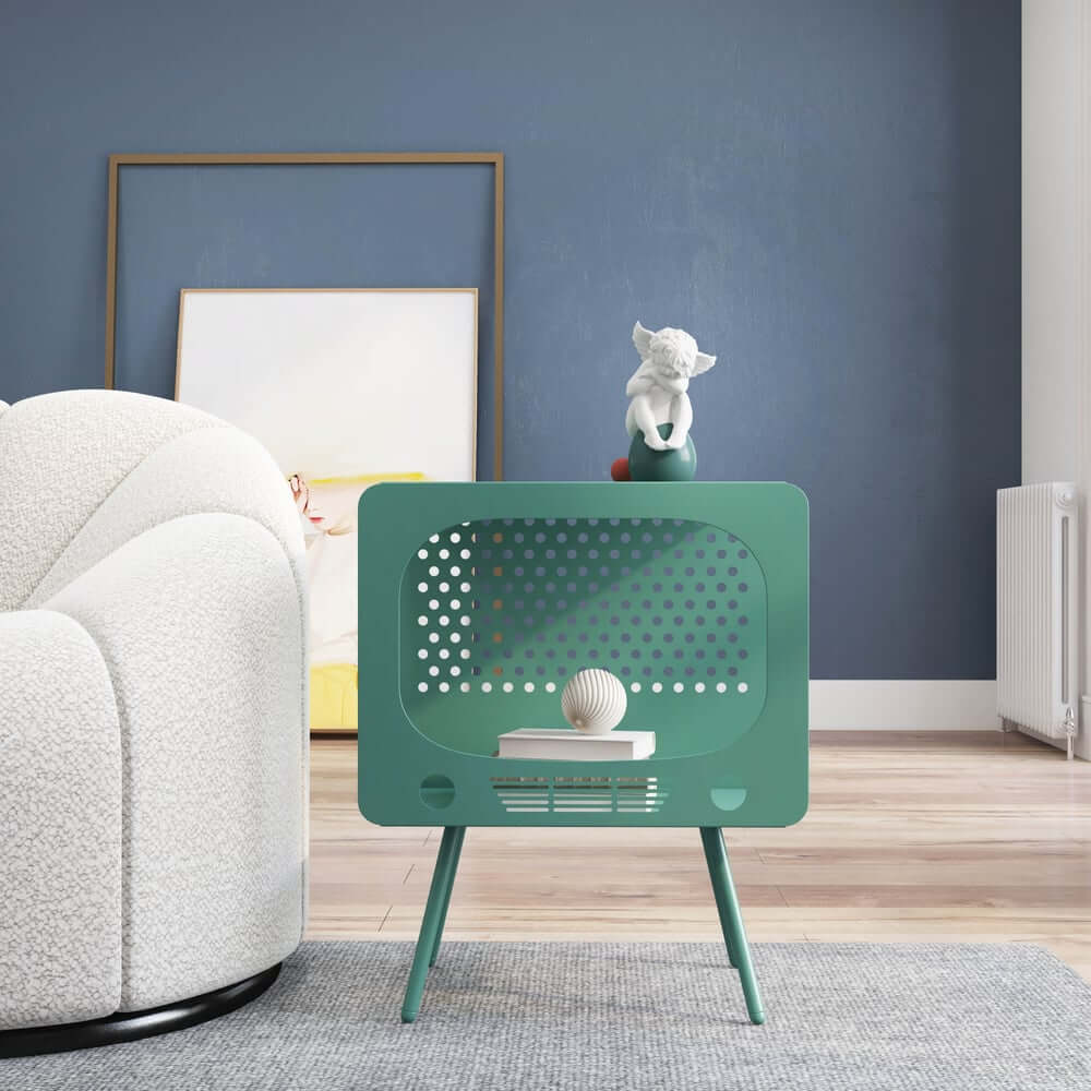 Modern Green Metal TV-Shaped Display Shelf With Storage