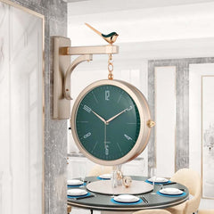 Modern Green Resin Wall Clock with Double-Sided Roman Dial and Bird Figurine Main Product Image
