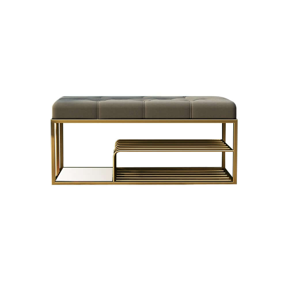 Modern Green Velvet Upholstered Storage Bench with Gold Legs
