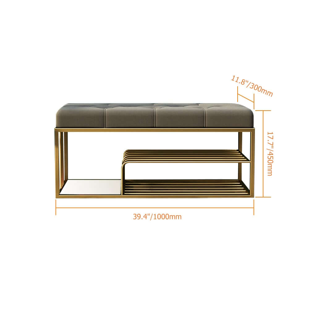 Modern Green Velvet Upholstered Storage Bench with Gold Legs