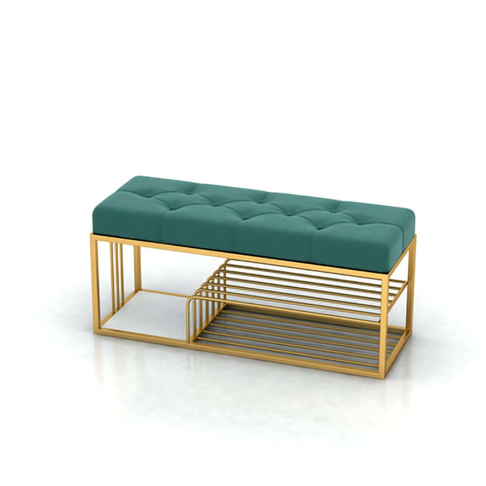 Modern Green Velvet Upholstered Storage Bench with Gold Legs
