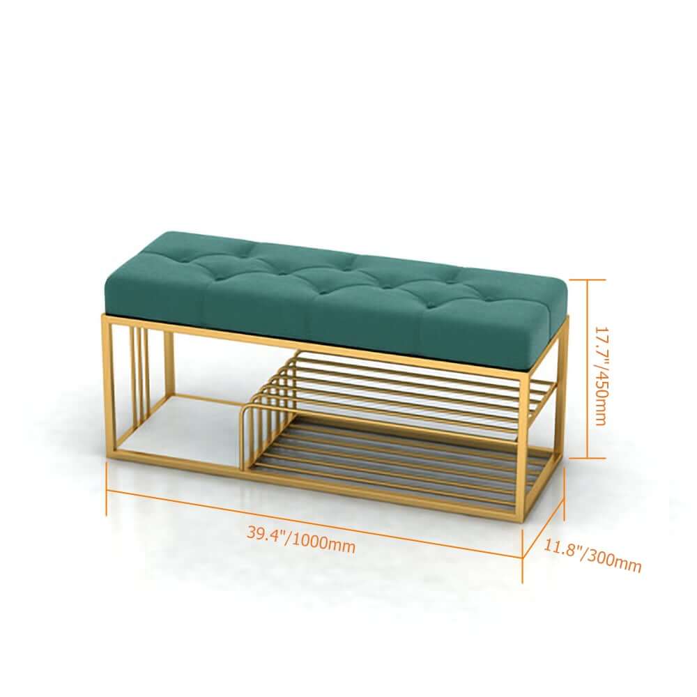 Modern Green Velvet Upholstered Storage Bench with Gold Legs