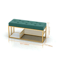Modern Green Velvet Upholstered Storage Bench with Gold Legs