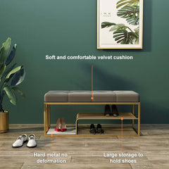 Modern Green Velvet Upholstered Storage Bench with Gold Legs