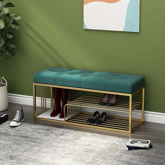 Modern Green Velvet Upholstered Storage Bench with Gold Legs Main Product Image