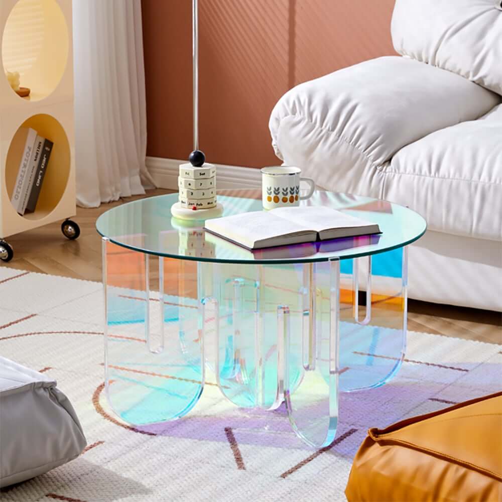 Modern Iridescent Tempered Glass Coffee Table Main Product Image