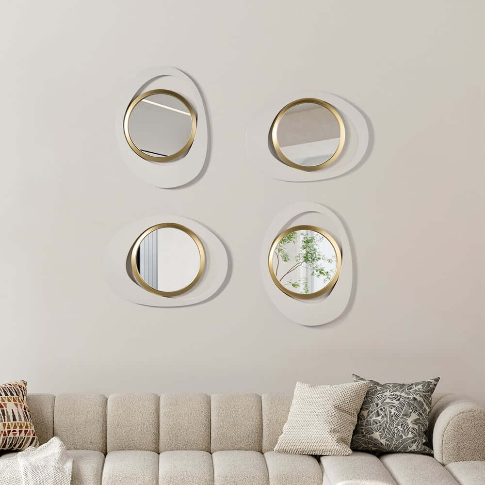 Modern Iron Accent Mirror Set with White & Gold Finish