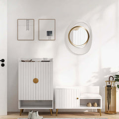 Modern Iron Accent Mirror Set with White & Gold Finish