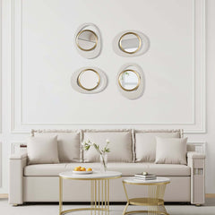 Modern Iron Accent Mirror Set with White & Gold Finish