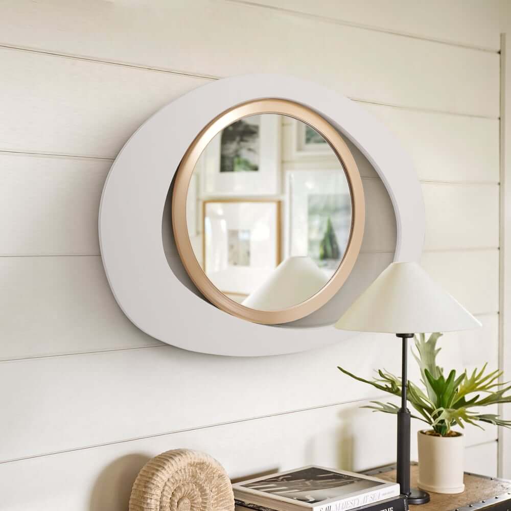 Modern Iron Accent Mirror Set with White & Gold Finish