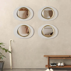 Modern Iron Accent Mirror Set with White & Gold Finish