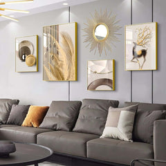 Modern Iron Wall Art Set with Golden Accents and Mirror Detail