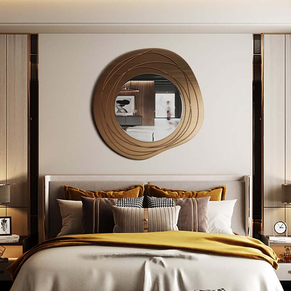 Modern Iron Wall Mirror with Abstract Gold Geometric Frame