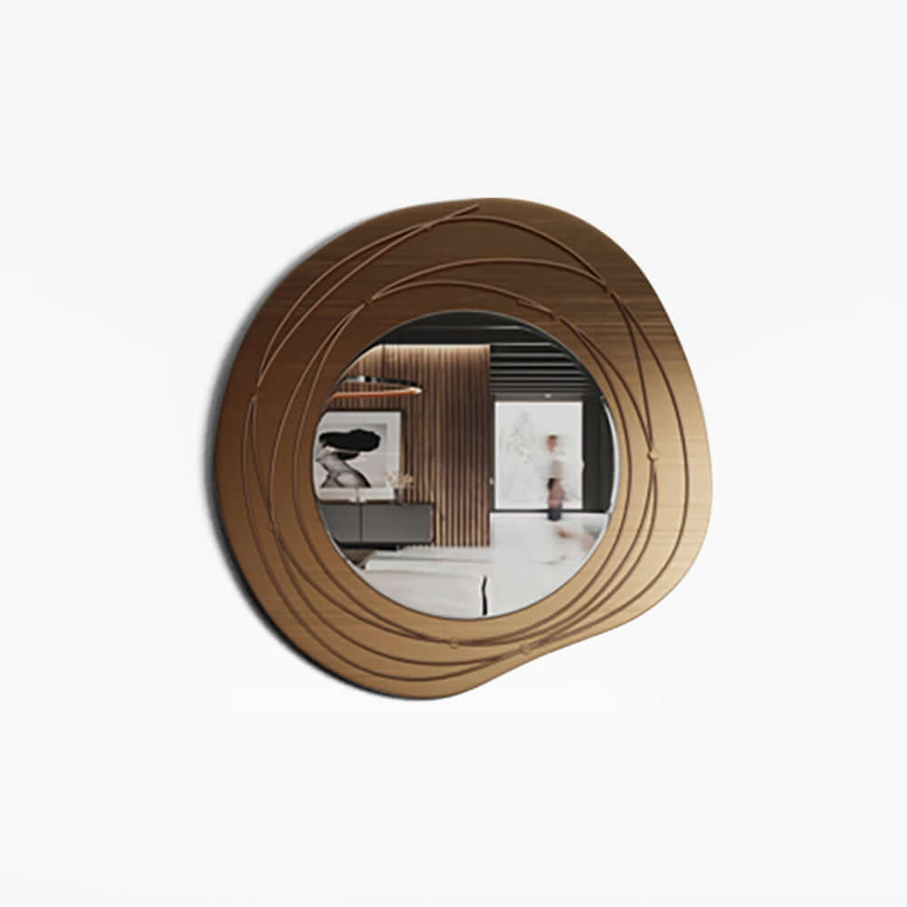 Modern Iron Wall Mirror with Abstract Gold Geometric Frame