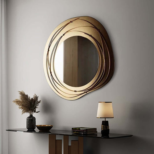 Modern Iron Wall Mirror with Abstract Gold Geometric Frame
