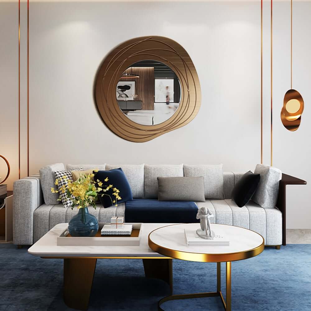 Modern Iron Wall Mirror with Abstract Gold Geometric Frame