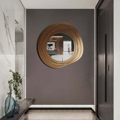 Modern Iron Wall Mirror with Abstract Gold Geometric Frame